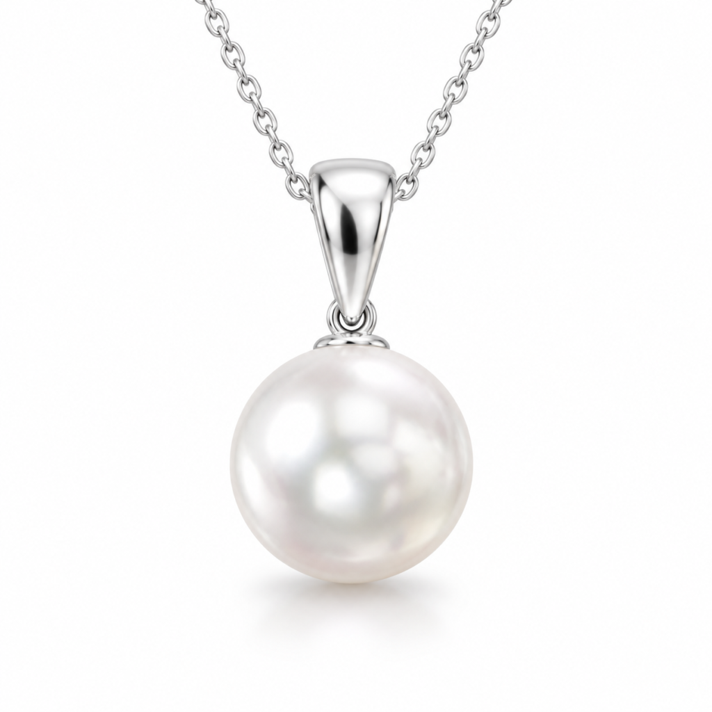Akoya pearl pendant on a white background