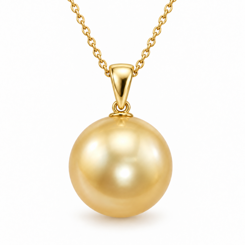 Golden South Sea pearl pendant on a white background