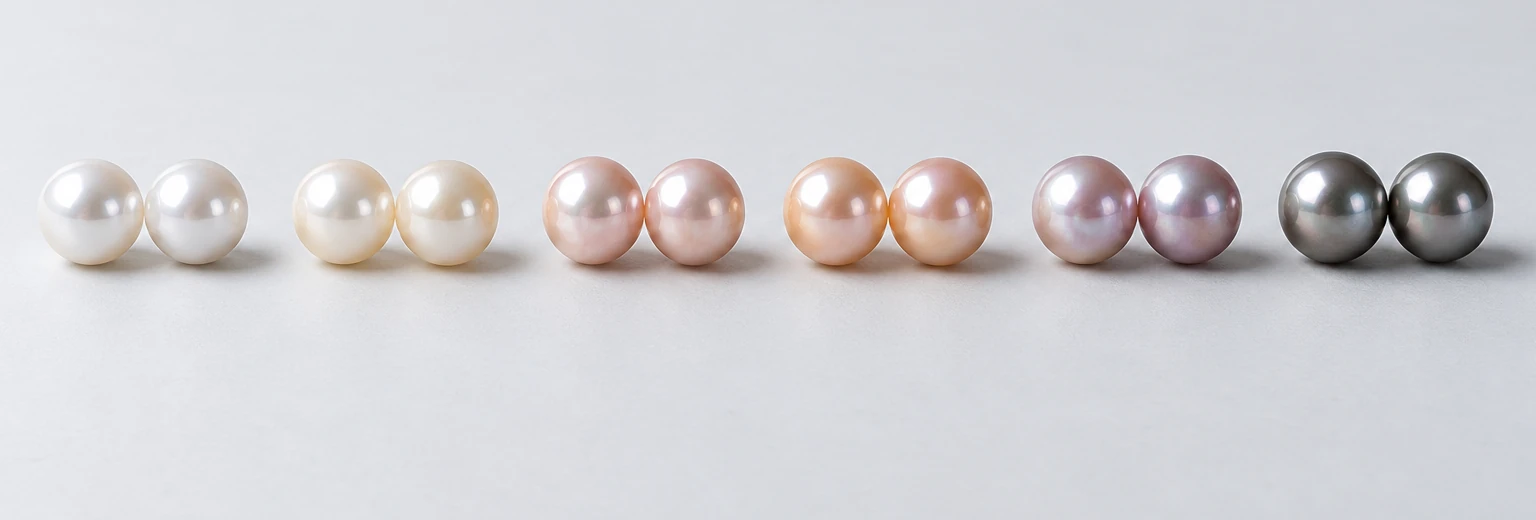 Six pairs of high-luster freshwater pearls in white, ivory, blush, peach, lavender and treated dark colors